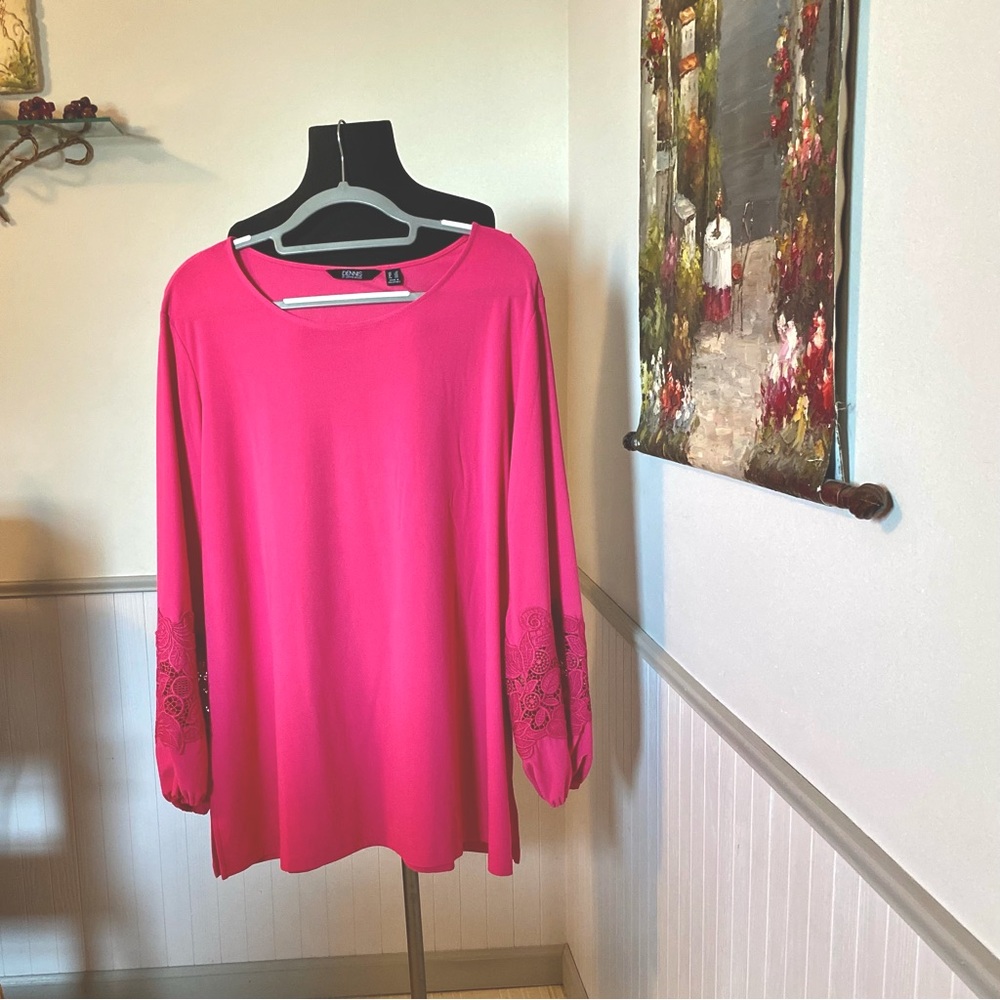 Dennis Basso Embroidered Balloon Sleeve Tunic 2X Pink